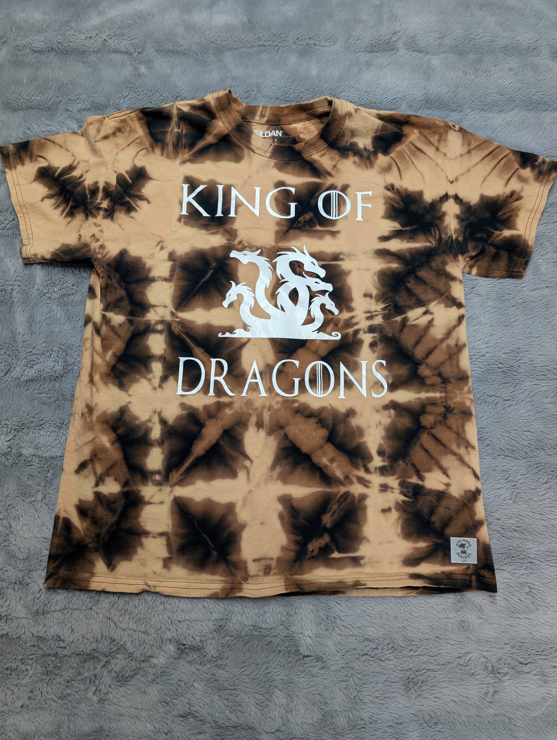 King of dragons reverse tie dye t shirt size Large black and beige