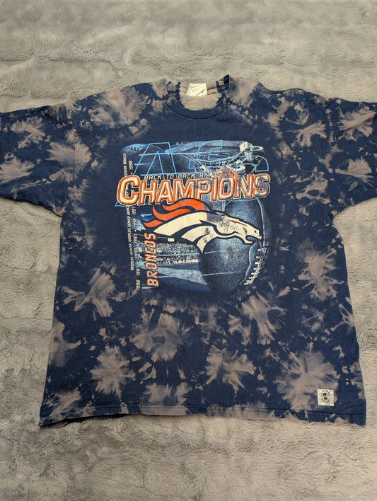 Vintage Denver Broncos Back to Back AFC Champions 1997/1998 Reverse Tie-Dye Heavyweight Cotton T-Shirt