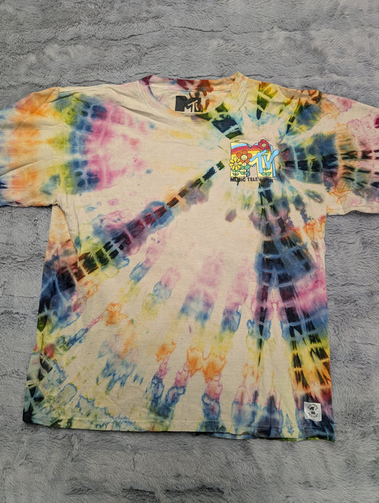 MTV Floral Earth Traditional Bullseye Rainbow Tie Dye T-Shirt