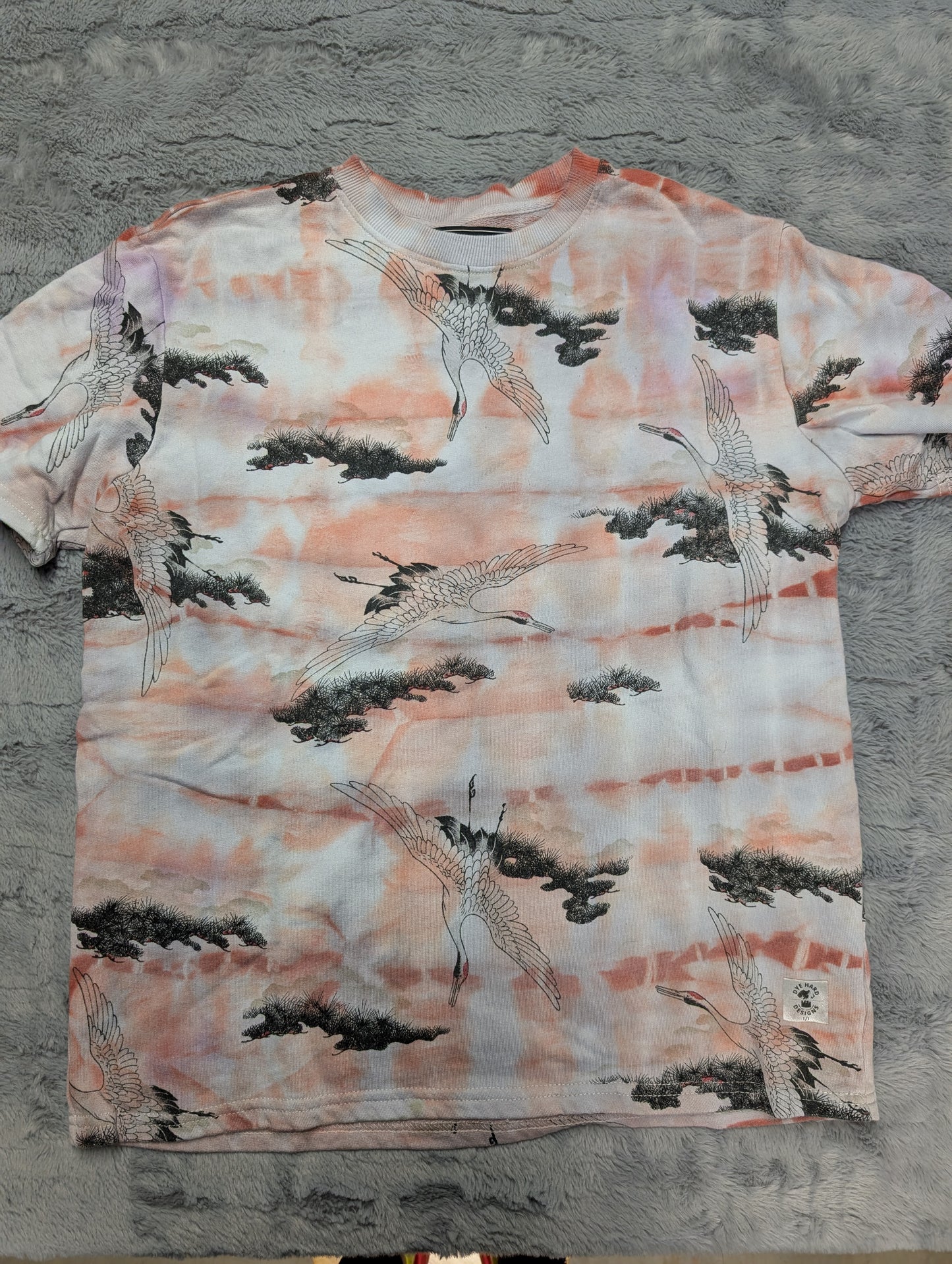 Forever 21 Swooping Cranes and Clouds Tie Dye Heavyweight Cotton T-Shirt