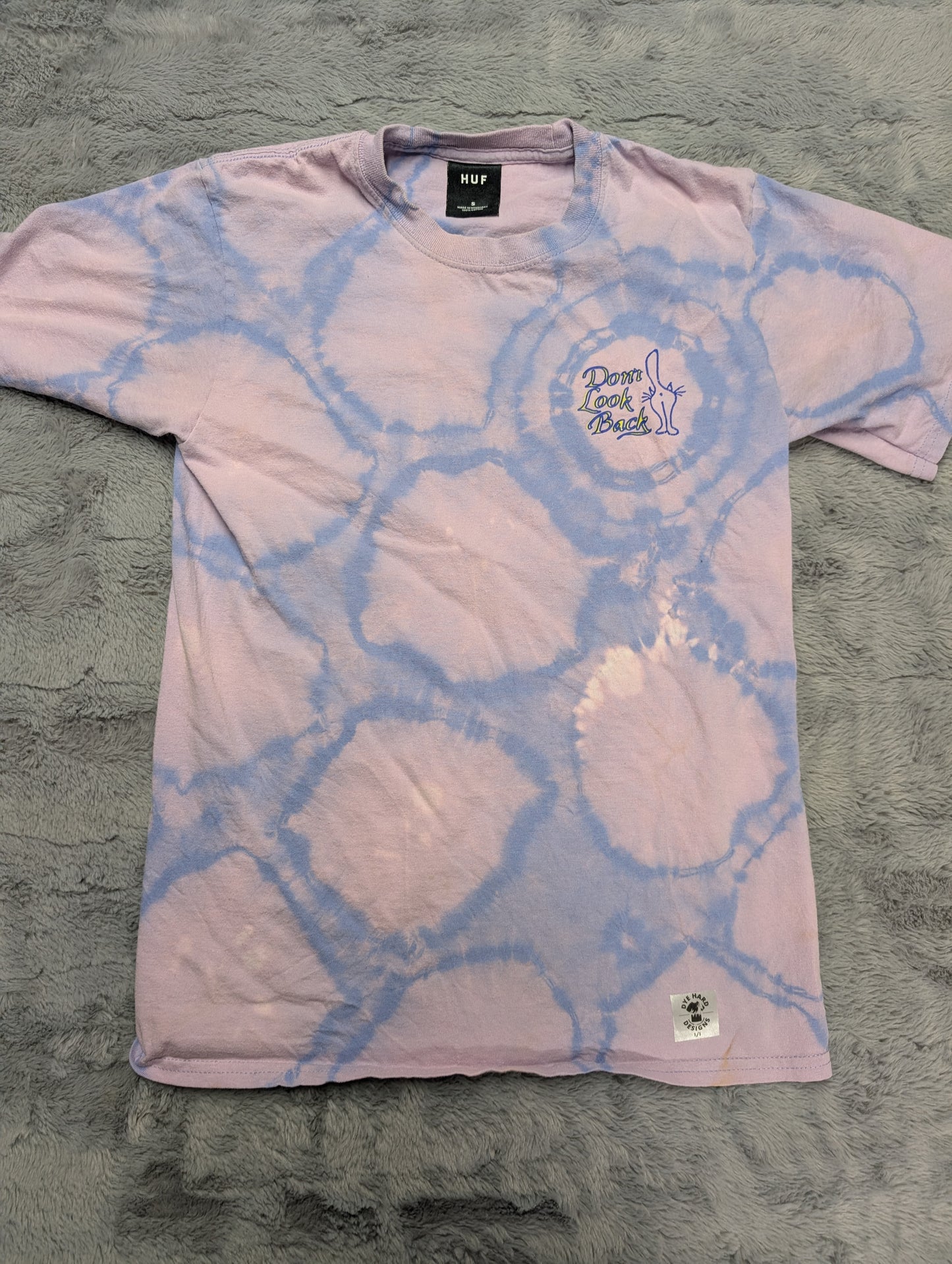 HUF "Don't Look Back" Cat and Floral Circular Tie Dye T-Shirt