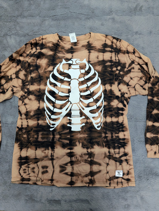 Skeletal Ribcage Reverse Tie-Dye Long Sleeve T-Shirt