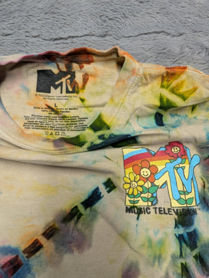 MTV Floral Earth Traditional Bullseye Rainbow Tie Dye T-Shirt