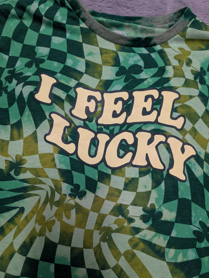 St. Patrick's Day "I Feel Lucky" Checkerboarded Reverse Tie-Dye T-Shirt