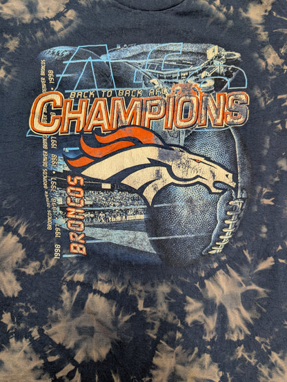 Vintage Denver Broncos Back to Back AFC Champions 1997/1998 Reverse Tie-Dye Heavyweight Cotton T-Shirt