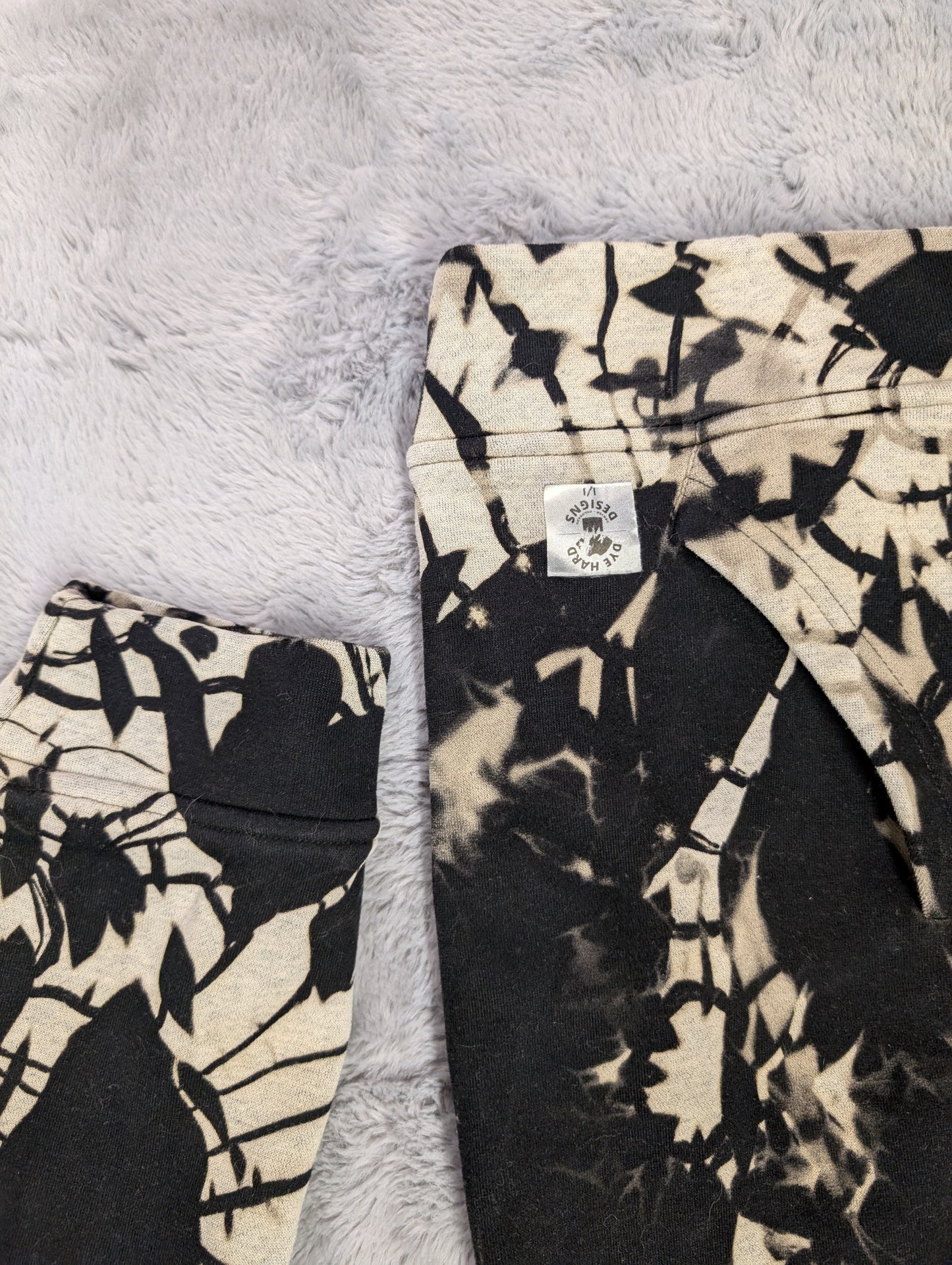 Black Reverse Tie-Dye Hoodie Sweatshirt with Red Asian Logos and Velour Lining