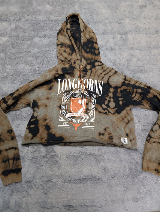 Texas Longhorns Reverse Tie-Dye NCAA Cropped Hoodie Sweatshirt