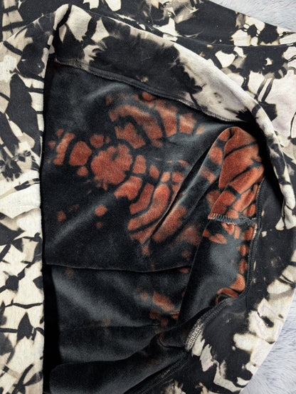 Black Reverse Tie-Dye Hoodie Sweatshirt with Red Asian Logos and Velour Lining