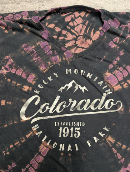 Rocky Mountain National Park Colorado Double Reverse Tie-Dye V-Neck T-Shirt