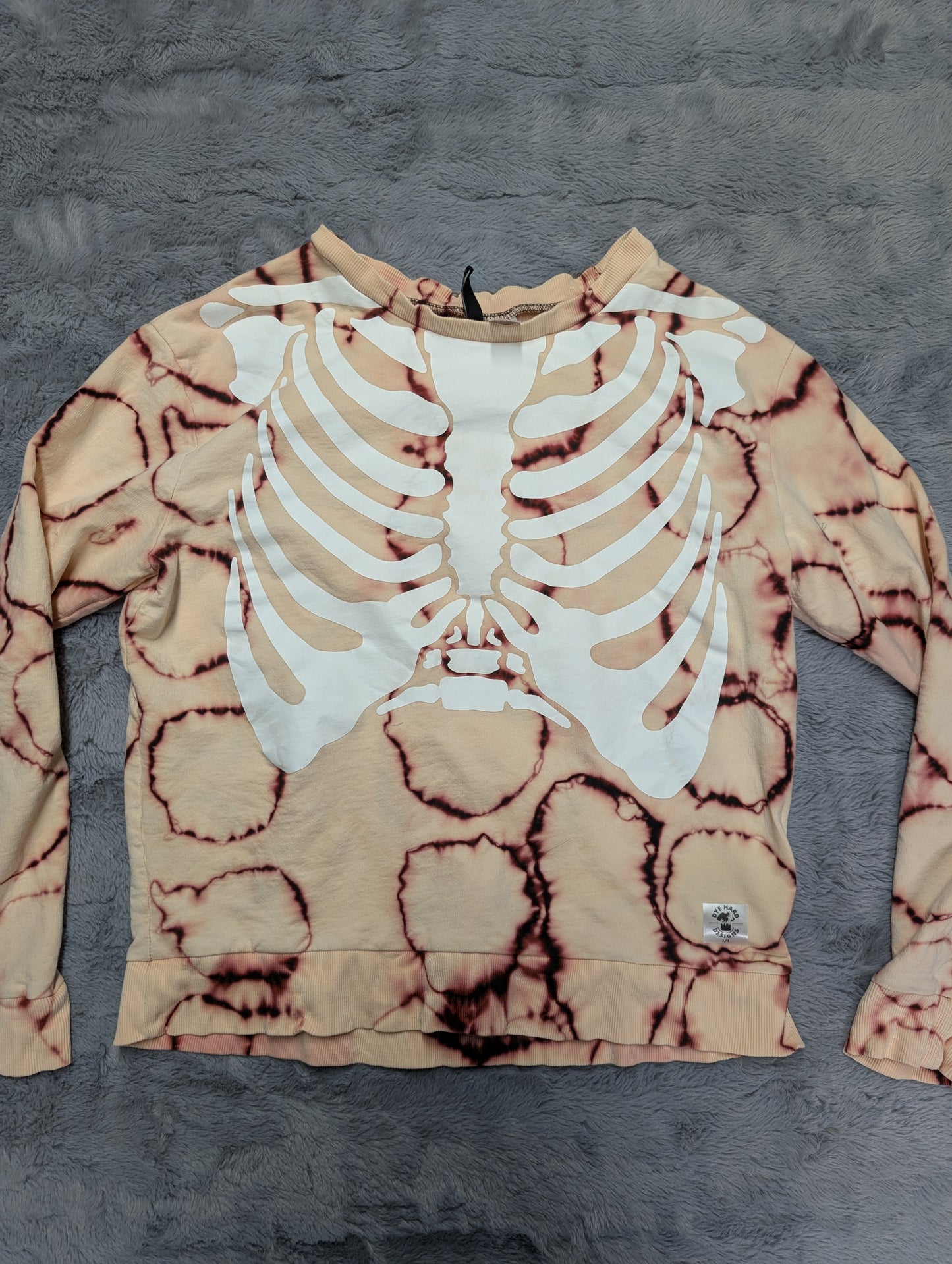 Skeletal Ribcage Reverse Tie-Dye Long Sleeve Dividend Crewneck Lightweight Sweatshirt